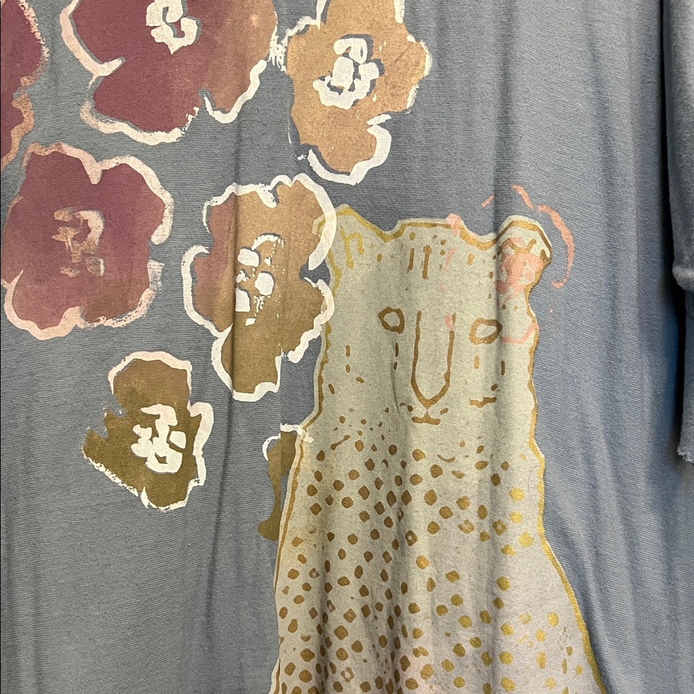 Blue Fish Slate Blue V-Neck Tunic with Floral & Jaguar Graphic - Picture 4 of 12